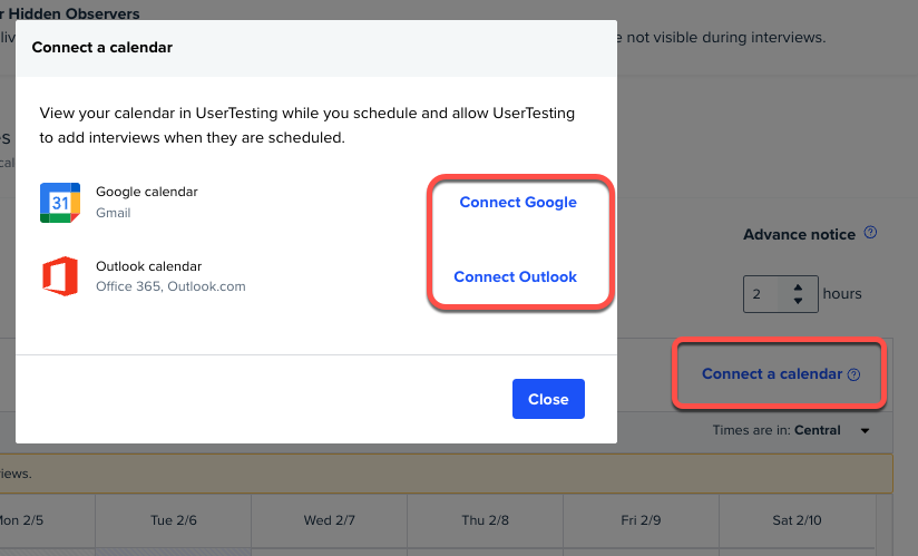 connect a calendar usertesting