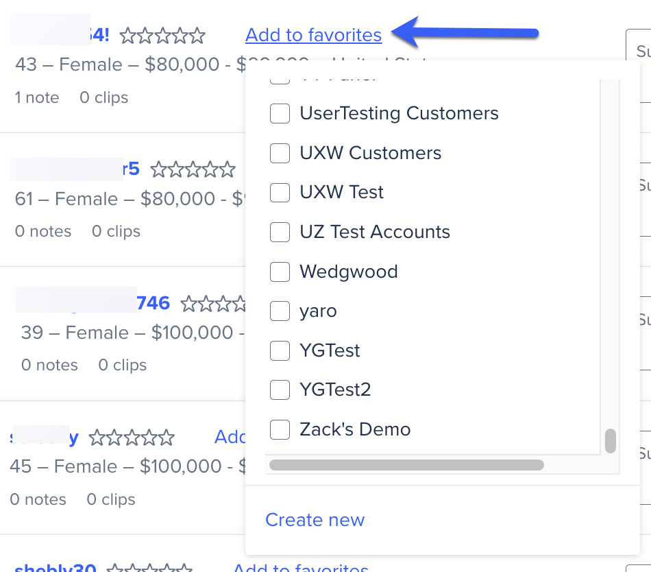 add to favorites usertesting