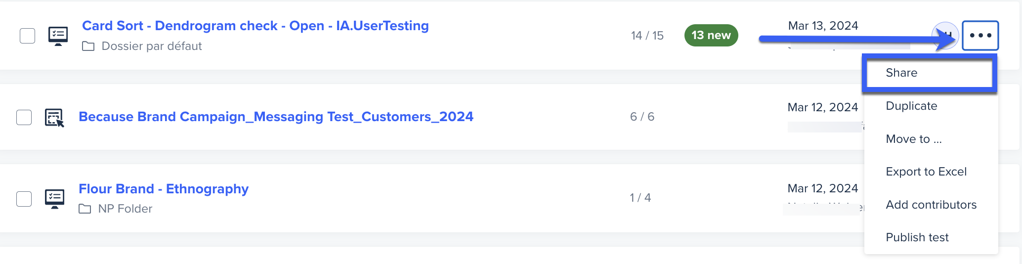 Share test from dashboard usertesting