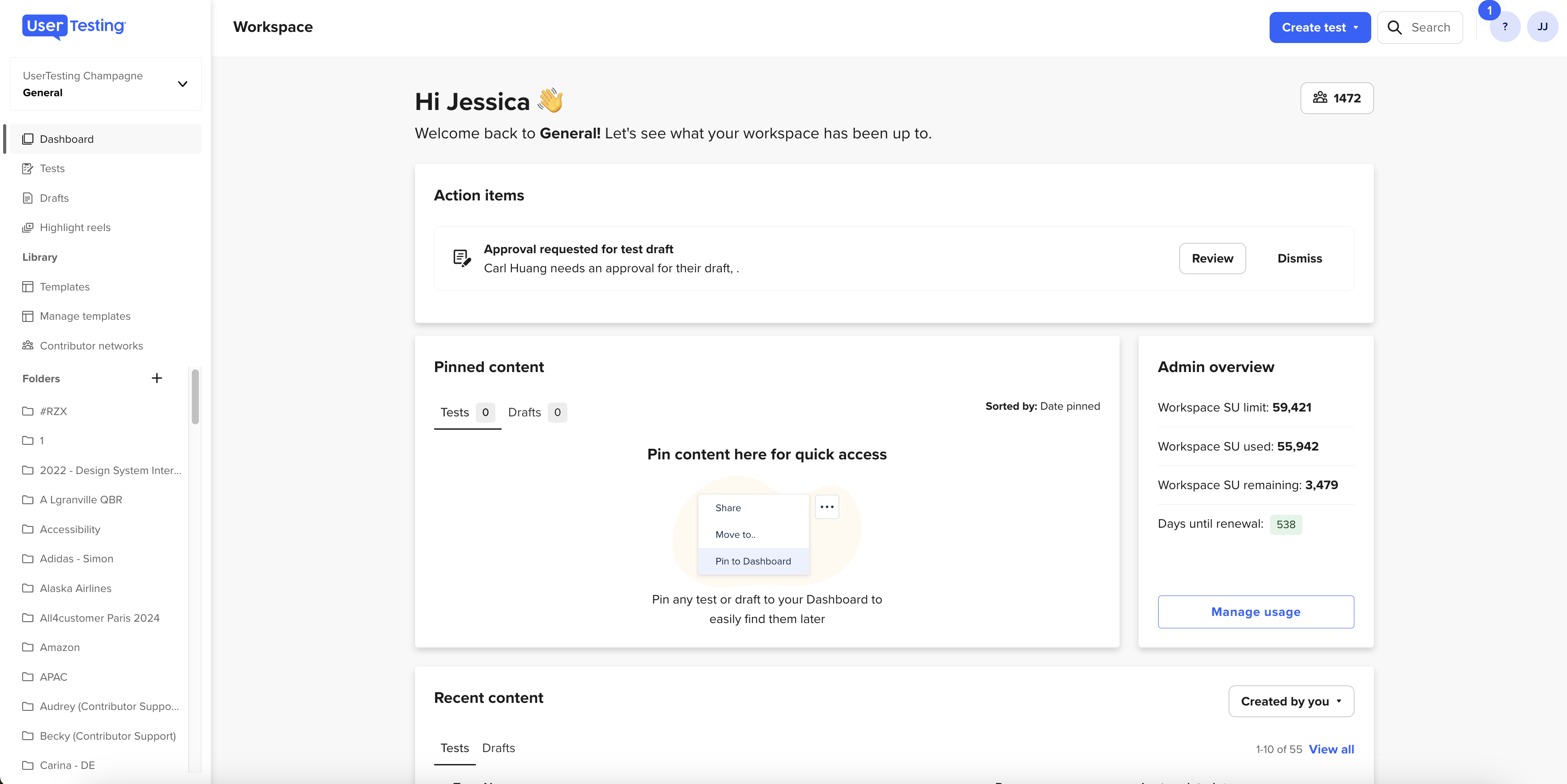 UserTesting Dashboard: Overview – Knowledge Base Home