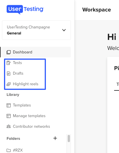 UserTesting Dashboard: Overview – Knowledge Base Home