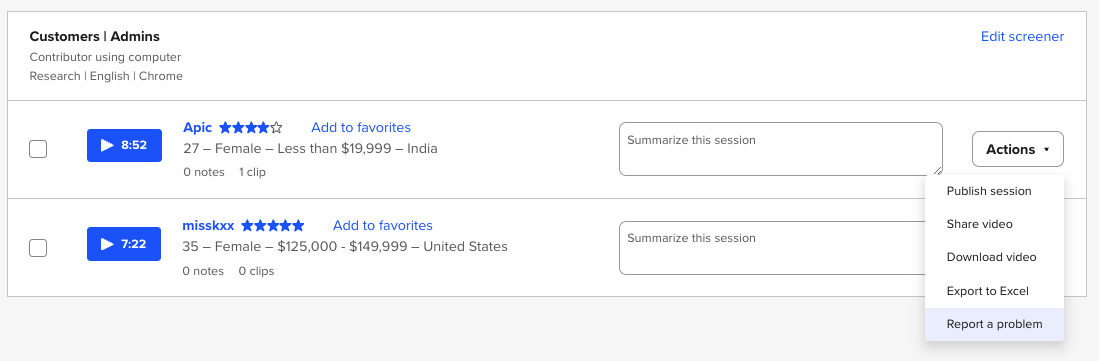 report a problem for a participant usertesting