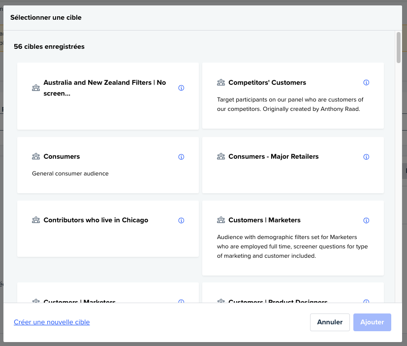 saved audience library french usertesting