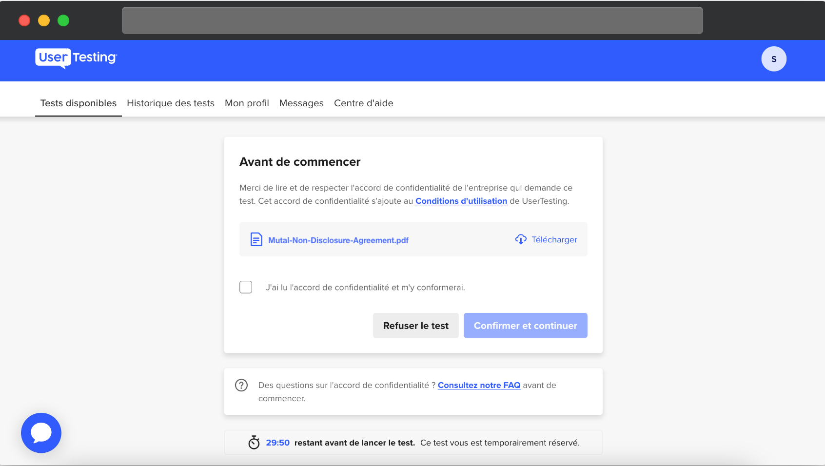 French confidentiality terms_before starting test_unchecked.png