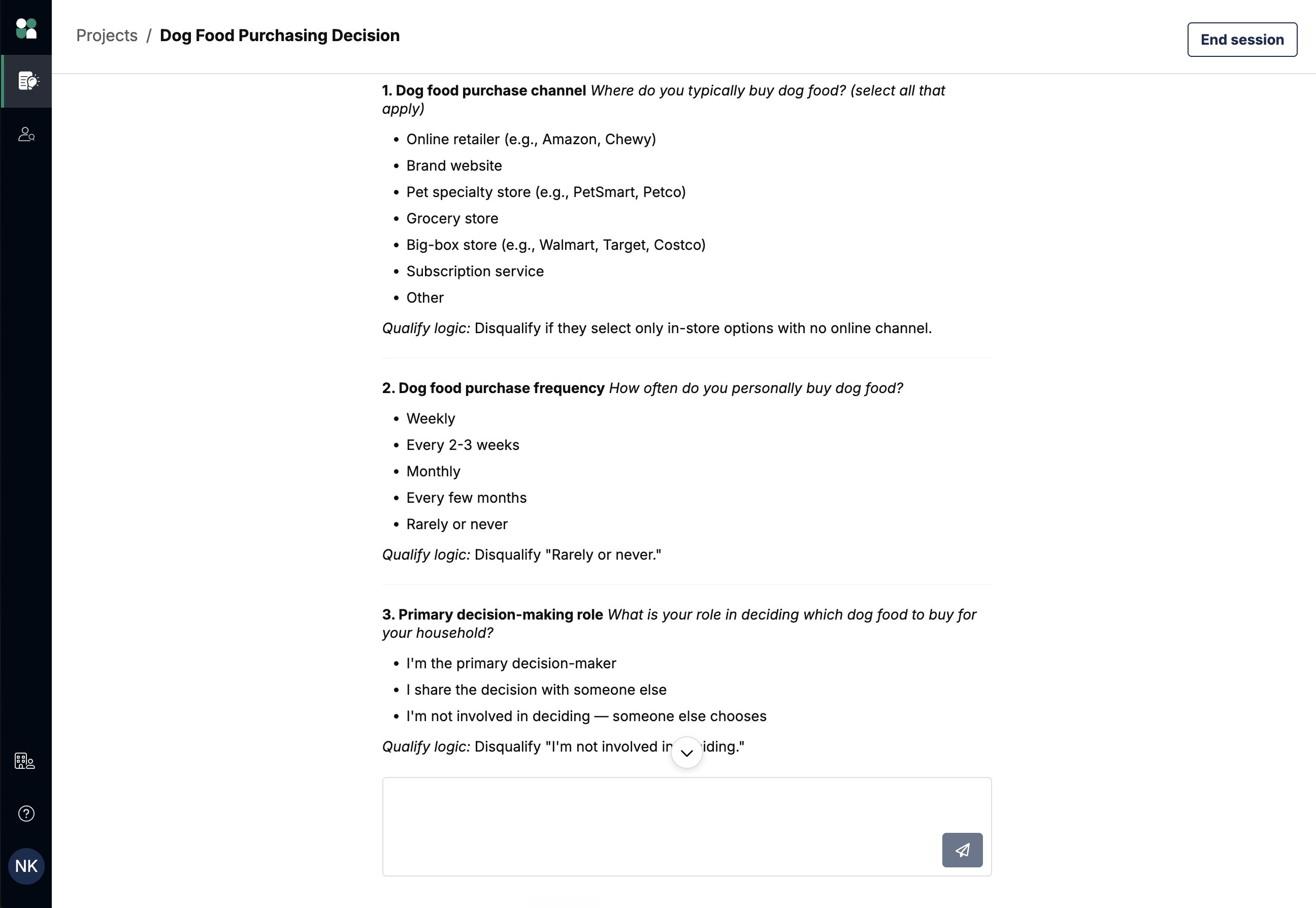 Generated screener survey
