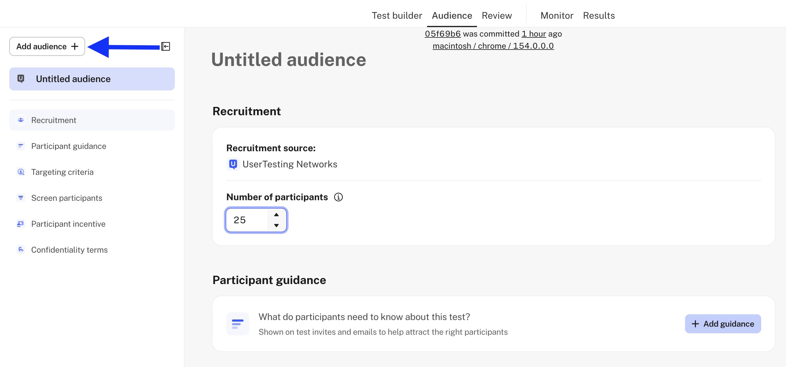 Add audience button at the top of the audience panel